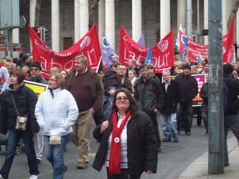 Castlebar Town Council Labour candidate Bernie Courtney at last weekend’s rally against the public sector pension levy.