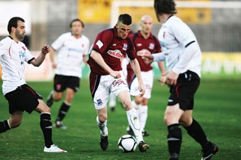 Galway United's Anthony Flood goes on the attack against Dundalk FC in action from the Airtricity Premier League game at Terryland on Monday night. Photo:-Mike Shaughnessy