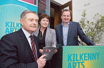 Minister for Expenditure and Reform Brendan Howlin with Ann Phelan TD and Damien Downes, CEO Kilkenny Arts Festival at the official opening of the festival in the Pembroke Hotel last Friday evening. Photo: Pat Moore.