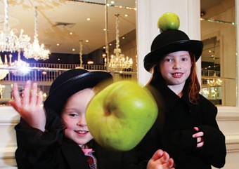 Zoe Campbell (age four) and Molly McGrath (age eight) from Galway who are playing at surrealism at the launch of the 2011 Programme of the 15th Baboró International Arts Festival for Children. Photo:-Mike Shaughnessy 