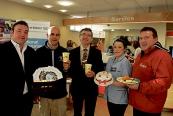 The Salthill branch of Bank of Ireland hosted a showcase event last week highlighting local restaurants and food retailers in the village as part of National Enterprise week. Attending the event were (l-r) Roger Sweeney - The Galleon, Sarah Cunningham - O'Connor's Bakery, Declan Russell and Fidelma Higgins - Bank of Ireland, Cathal Keogh - Mocha Beans and Anthony O'Connor of Supermac’s. Photo:-Mike Shaughnessy