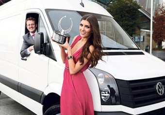 The award-winning Volkswagen Crafter with Niall Philips, sales and marketing manager of Volkswagen Commercial Vehicles Ireland, and model Hannah Devane.