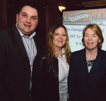 Attending the launch night of Who wants to be a Thousandaire for Scoil Naisiunta Bhride, Lackagh, were Ollie Turner of Galway Bayfm, Sheila Shaughnessy, sponsor, and Ann Lane, Scoil  Naisiunta Bhride.