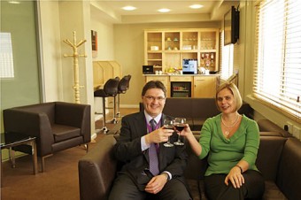Pictured at the official opening of the new Ireland West Executive Lounge at Ireland West Airport Knock were Joe Gilmore, managing director, Ireland West Airport Knock, and Helen Fyfe, key account manager, Ireland, with Lufthansa.