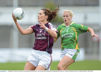 Galway’s Emma Curley in possession against Bernie Breen of Kerry in the TG4 All-Ireland Ladies Football Senior Championship semi-final at St Brendan’s Park, Birr, on Saturday.