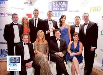 Pictured at the ceremony were at back Peter Cloonan, Fiona Fahy, George Osborne, Liam Coady, Amanda Gibbons, Nathan Nahar of  Nestors SuperValu; and Keith Rogers - chairman REI. Front: Peter Sweeney - business manager Barclay Card, Karen Koster, Anton Savage, Jo Collins, group sales manager Independent Newspapers.