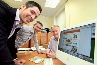 Paul Kenny of Cobone.com pictured discussing the Advertiser's digital plans with Joe Hynes, financial director, Galway Advertiser, and Peter Timmins, managing director, Galway Advertiser. Photo: Mike Shaughnessy
