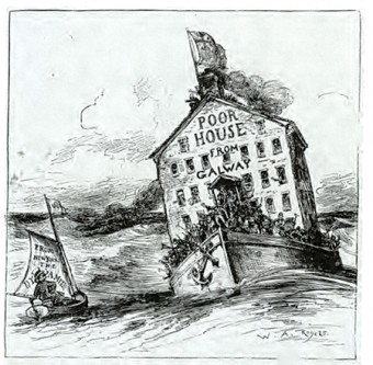 This cartoon in Harper's Weekly, from the 1880s,  shows graphically that in spite of their proven willingness to work and to fight in their adopted land, American public opinion was getting tired of the waves of humanity arriving from Ireland.