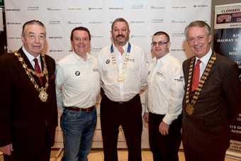 At the launch of this year’s Galway International Rally were Galway city  Mayor Padraig Conneely, Colm Quinn of MD Colm Quinn BMW, rally sponsors, Galway Motor Club president Mark Parsons, clerk of the course Kieran Donohue, and Galway county Mayor Liam Carrol.