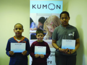 Maths achievers Shafy Mohammed, Cathal Gormley, and Aslan Mohammed at the recent award of level certificates at Kumon Galway City West.