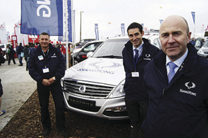 Pictured (L-R) at the National Ploughing Championships were: Laur Prisacariu, head of vehicle maintenance with a Rexton W, John Keogh, dealer development manager, and Joe Harris, CEO SsangYong Motors Ireland.