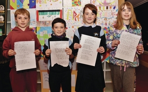 Participants from Islandeady Community Games who took part in a recent handwriting competition. Photographed are Tom Ward, Adam Coyne, Aoife O&#039; Malley and Tara Hennelly.
