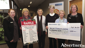 At the presentation of a &euro;1,000 cheque the funds of which were raised recently in the Bank of Ireland Branch, Ballina, were members of Ballina Community Centre Committee, Ann Murray, Nan Healy, Sr Martha, and Olive O&#039;Donnell, accepting the cheque from Mary Doherty (manager, Bank of Ireland, Ballina).  Also included is Siobhan Conlon (Bank of Ireland, Ballina). Photo: David Farrell Photography.