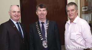 Peter Hynes  (Mayo County Council, chief executive), Cllr Al McDonnell the newly elected Cathaoirleach of Mayo County Council and Cllr Christy Hyland the newly elected Leas Cathaoirleach of Mayo County Council. Photo: Tom Campbell