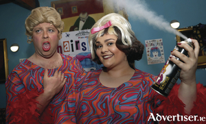 Kevin Griffin who plays Edna Turnblad and Laura Charleton as Tracy Turnblad, at Crows Bar for the launch of the 9 Arch Claregalway Musical Society&#039;s production of Hairspray. Photo:- Mike Shaughnessy