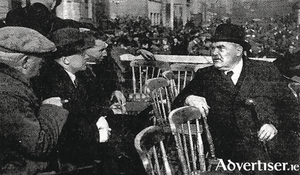 M&aacute;irt&iacute;n M&oacute;r McDonogh with Patrick Hogan TD, James Dillon TD and TC McDonogh at a Blueshirt meeting in March 1934.