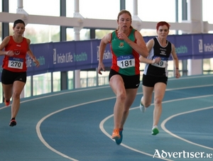 Mary  Roache going for gold in the W45 400 metres.