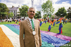 The Cathaoirleach of Castlebar Municipal District, Councillor Martin McLoughlin, led the Mayo Pride Parade. Photo: Ger Duffy Photography.