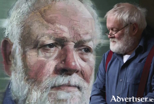 Poet Michael Longley views his portrait painted by Colin Davidson.