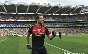 The smile of success: Tom Parsons celebrates Mayo&#039;s win over Kerry in the All Ireland semi-final. Photo: Sportsfile 