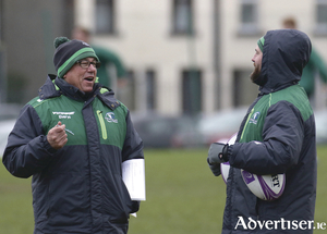 Connacht Rugby coach Kieran Keane with Connacht assistant coach Nigel Carolan at the Sportsground on Tuesday. Photo: Mike Shaughnessy