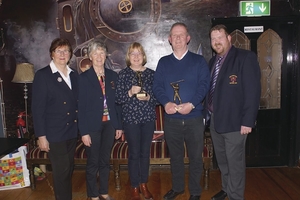 The top lady scorer in the Balla Winter League, Breege Jennings, and the top gents&#039; scorer, James Waldron, at Balla Golf Club - with club officers, Julie Loftus, Carmel Henry, and Paul Murtagh.
