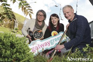 Kathleen McMahon of Blackriver Wild Foods in Headford, Arlene Finn, Galway Green Leaf co-ordinator, and Mark Ridsdill-Smith of Vertical Veg (UK) at the Growing in Small Spaces, Finding in Wild Spaces seminar which took place in the city last week. Photo: Aengus McMahon. 
