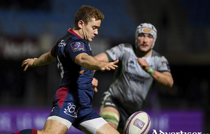 Man of the match James Connolly closes down Paddy Jackson of Perpignan during the Challenge Cup match between Perpignan and Connacht at the Stade Aime Giral in Perpignan, France. Photo by Brendan Moran/Sportsfile