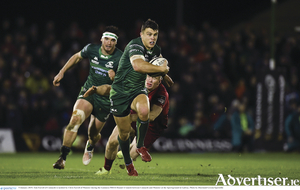 5 January 2019; Tom Farrell of Connacht is tackled by Chris Farrell of Munster during the Guinness PRO14 Round 13 match between Connacht and Munster at the Sportsground in Galway. 
Photo by Diarmuid Greene/Sportsfile