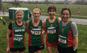 Mayo AC medal winning masters cross country team at Dundalk: Mags Glavey, Ann Murray, Pauline Moran, Colette Tuohy 
