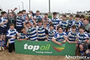 Garbally College team celebrate winning The Connacht Junior A Schools Cup after defeating Col&aacute;iste Iogn&aacute;id at the Sportsground on Wednesday. Photo:-Mike Shaughnessy