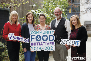 Pictured at the launch of safefood&#039;s 2019-2021 Community Food Initiatives Programme were (l-r): Dr Cliodhna Foley-Nolan, director of human health and nutrition, safefood; Sabrina Commins, Aisling Jennings, and Declan Brassil of the Galway City Partnership; and Sin&eacute;ad Conroy SECAD Partnership CLG.