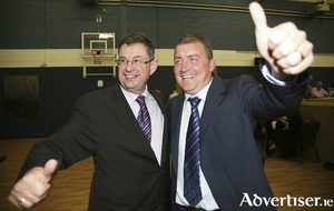 Eamonn O&#039;Cuiv and Ollie Crowe celebrating at a previous election count. Will they be celebrating come the next local and general elections? Photo:-Mike Shaughnessy