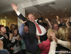 Poll topper: Independent Cllr Michael Kilcoyne was lifted shoulder high after topping the poll last time out in the Castlebar area. Photo: Michael Donnelly 
