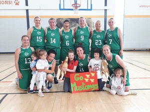 Mustang magic: Back row: Louise Harte, Aedin Nic Fhlannchadha, Derval Coyne, Mary Grealish, Sheila Cunningham, Ciara Griffin. Front row: Sinead Hughes, Susan Rowland, Karen Mulherin, Siobhan Kilkenny with super fans Joshua, Sophia Rowland, Louisa Rowland and Scout, Gracie Bell Hussey.