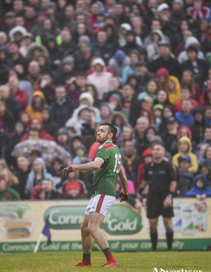 Just not enough: Kevin McLoughlin watches his effort from a free go wide at the end of the game. Photo: Sportsfile 