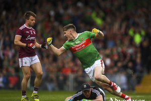 Carr on target: James Carr celebrates scoring his second goal for Mayo. Photo: Sportsfile 
