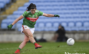Two of the best: Rachel Kearns hit two goals for Mayo in their win over Tyrone. Photo: Sportsfile 