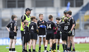 The CLG Thuar Mhic Eadaigh  team talk during the #GAAgaeilge Go Games at Croke Park in Dublin. Photo: Sportsfile