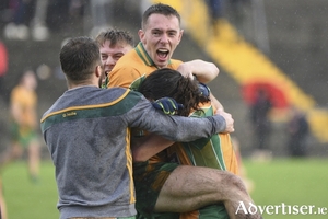 Jason Leonard of Corofin  celebrates after defeating Tuam Stars in the Claregalway Hotel Galway Senior Football Championship replay at Tuam Stadium on Sunday. 
			Photo:-Mike Shaughnessy
