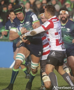Connacht&#039;a Ultan Dillane in action from the Heineken Champions Cup game against Gloucester at the Sportsground on Saturday.
				Photo:-Mike Shaughnessy