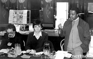 A young Kevin Higgins chairing a Galway West Labour Youth meeting on South Africa in 1984 in the Imperial Hotel the day before his 17th birthday. Also pictured are Emmett Farrell and the late South African exile Nimrod Sejake, who once shared a gaol cell with Nelson Mandela.