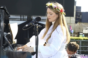 Galway composer Anna Mullarkey preformed a specially commissioned piano piece for the launch of Galway 2020&#039;s highlight programme on Wednesday in Eyre Square. Photo:- Mike Shaughnessy. 
