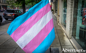 The Trans Pride flag. Blue represents men; pink represents women; and white is for non-binary and intersex people, and for those who are transitioning.
