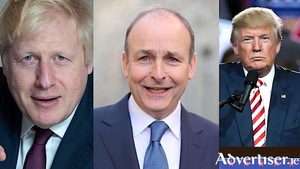 &quot;Clowns to the left of me, jokers to the right, here I am, stuck in the middle with you.&quot; British PM Boris Johnson; An Taoiseach Miche&aacute;l Martin; and US President, Donal Trump.