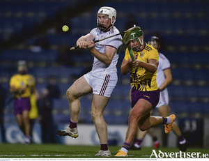 Shane Cooney of Galway in action against Conor McDonald of Wexford during the Leinster GAA Hurling Senior Championship semi-final at Croke Park in Dublin. Photo by Ray McManus/Sportsfile