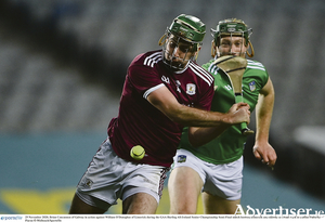 Galway&#039;s Brian Concannon of Galway on the ball against William O&#039;Donoghue of Limerick during the GAA Hurling All-Ireland Senior Championship semi-final at Croke Park in Dublin. Photo by Piaras  Mcdheach/Sportsfile