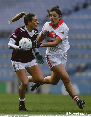 Sinead Burke of Galway in action against Ciara O&#039;Sullivan of Cork during the TG4 All-Ireland Senior Ladies Football Championship semi-final at Croke Park in Dublin. Photo by Ray McManus/Sportsfile 