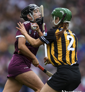 Niamh Kilkenny of Galway in action against Collette Dormer of Kilkenny during last year;s Liberty Insurance All-Ireland Senior Camogie Championship final at Croke Park in Dublin. Photo by Piaras  Mcdheach/Sportsfile