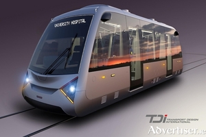 The prototype Very Light Rail vehicle which has been designed for use in Coventry.